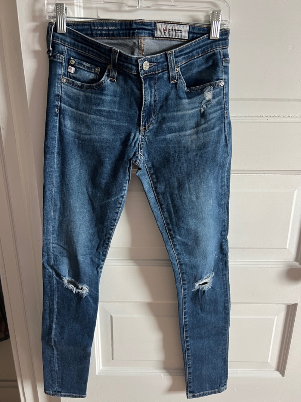 Ag Adriano Goldschmied Medium Blue Distressed Skinny Jeans